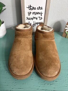 UGG Chestnut Suede Ankle Booties with Shearling Lining